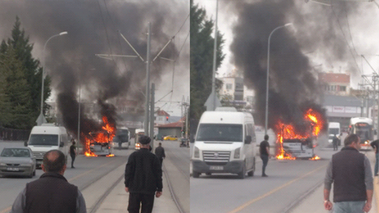 Eskişehir'de işçi taşıyan servis alev alev yandı