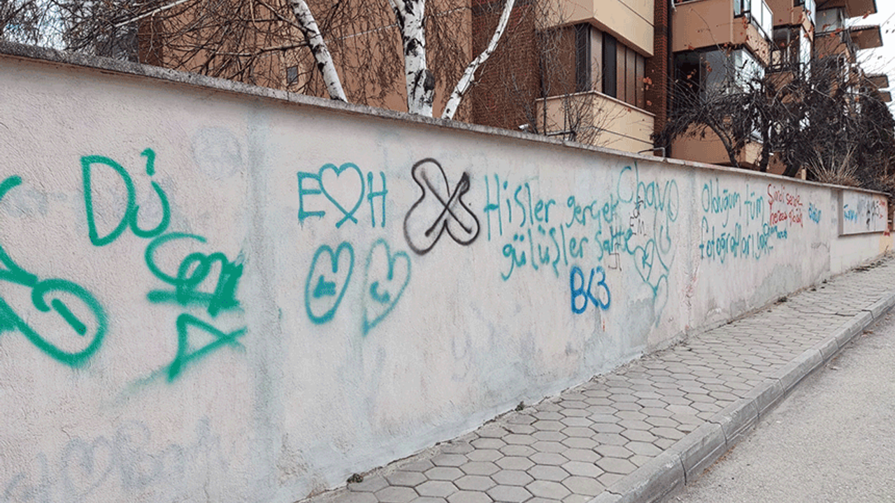 Eskişehir'de vandalların hedefinde bu sefer site duvarları var