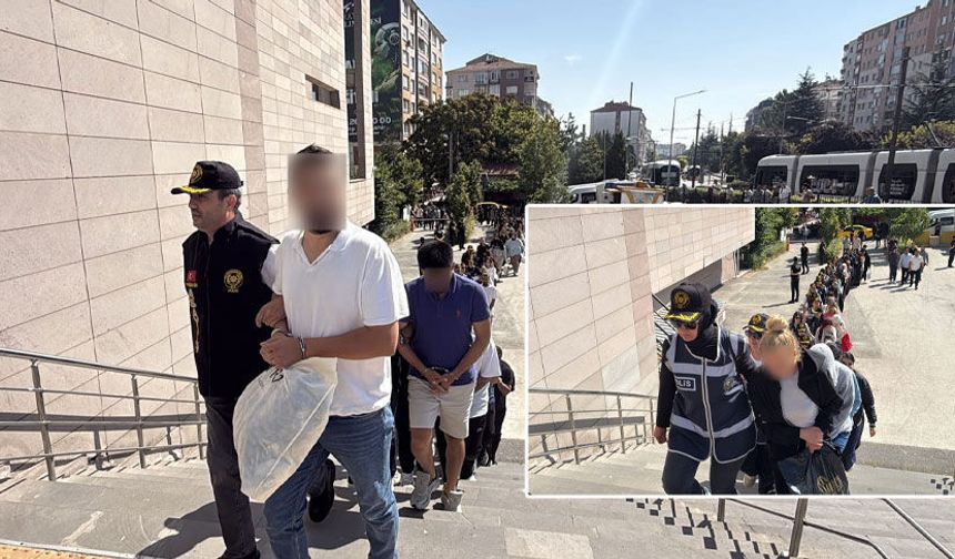 Eskişehir merkezli dev dolandırıcılık operasyonunda yakalanan 90 şüpheli adliyeye sevk edildi