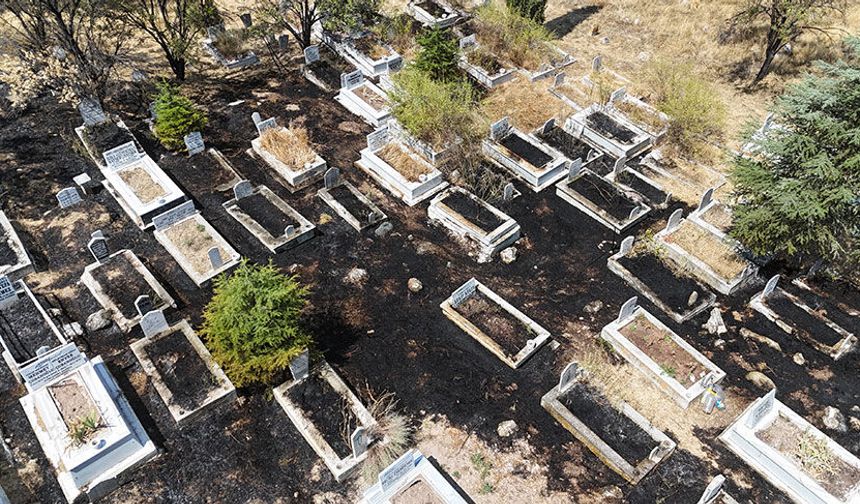 Eskişehir'de mezarlık yangını: Çok sayıda kabir zarar gördü