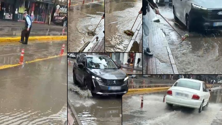 Eskişehir caddeleri yağmura teslim! Ulaşım durdu, vatandaş caddeden geçemedi